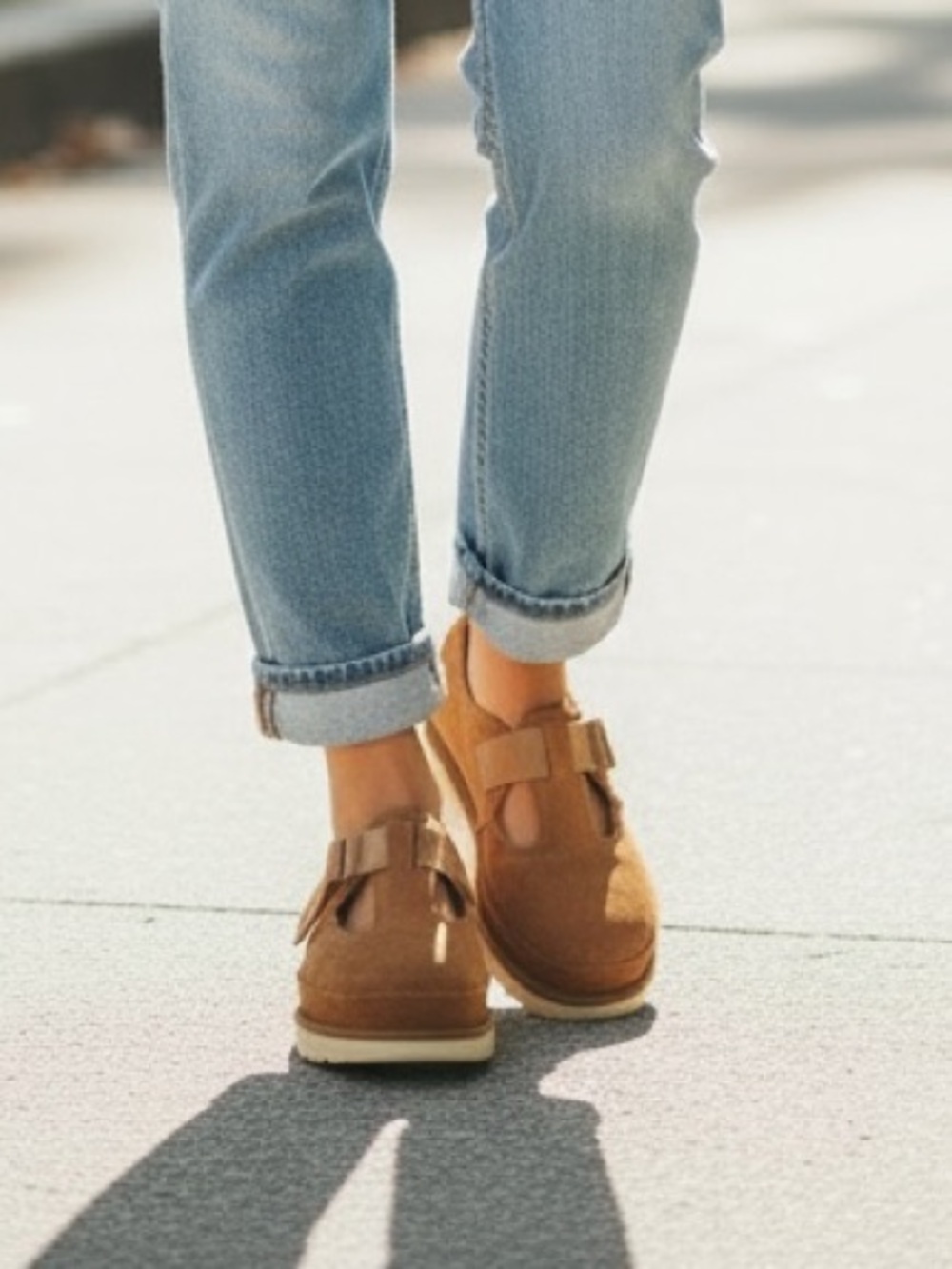 UGG Chestnut Brown Suede Goldenstar Platform Mary Jane Shoes